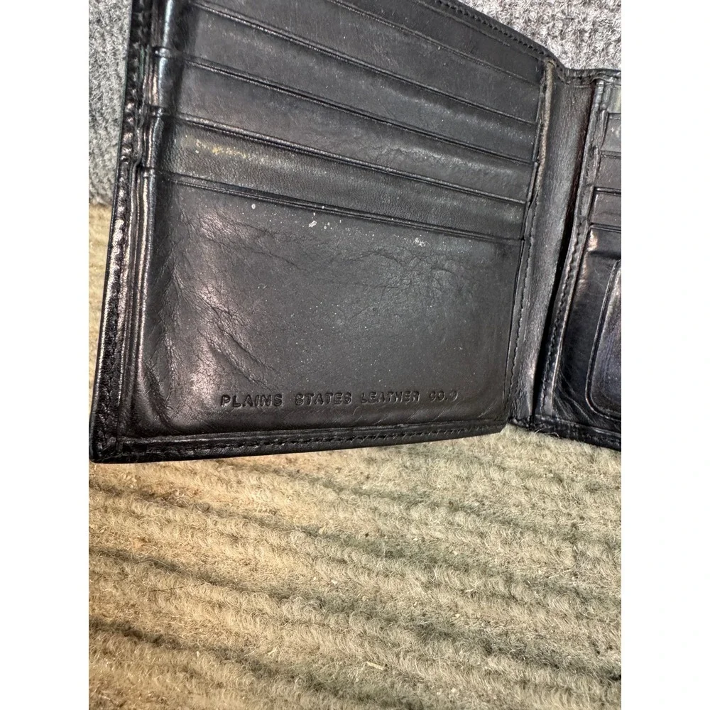 Plains States Leather Co Mens Black Leather Bifold Wallet with ID Window